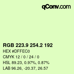 カラーコード: RGB 223.9 254.2 192 | qconv.com