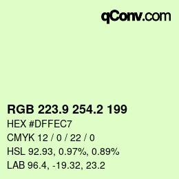 Color code: RGB 223.9 254.2 199 | qconv.com