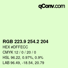 Color code: RGB 223.9 254.2 204 | qconv.com