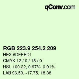 Color code: RGB 223.9 254.2 209 | qconv.com
