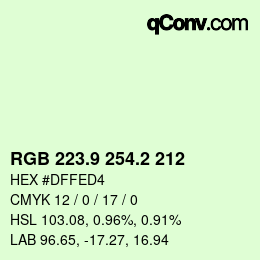 カラーコード: RGB 223.9 254.2 212 | qconv.com
