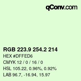 カラーコード: RGB 223.9 254.2 214 | qconv.com