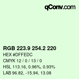 カラーコード: RGB 223.9 254.2 220 | qconv.com