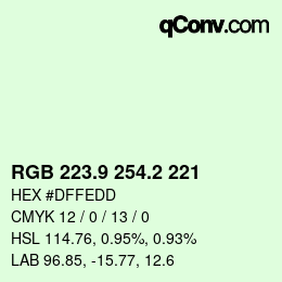 Color code: RGB 223.9 254.2 221 | qconv.com
