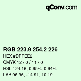 Color code: RGB 223.9 254.2 226 | qconv.com