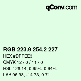 カラーコード: RGB 223.9 254.2 227 | qconv.com