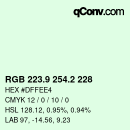 カラーコード: RGB 223.9 254.2 228 | qconv.com