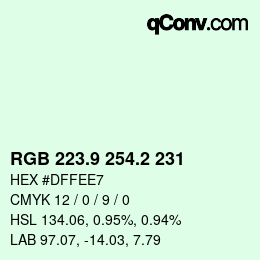Color code: RGB 223.9 254.2 231 | qconv.com