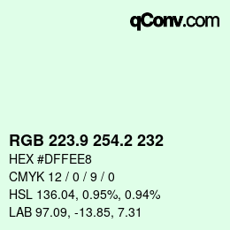 カラーコード: RGB 223.9 254.2 232 | qconv.com