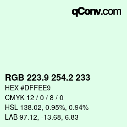 Código de color: RGB 223.9 254.2 233 | qconv.com