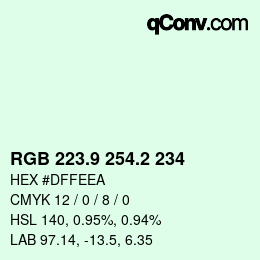 Color code: RGB 223.9 254.2 234 | qconv.com