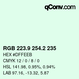 Color code: RGB 223.9 254.2 235 | qconv.com