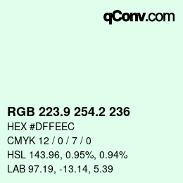 カラーコード: RGB 223.9 254.2 236 | qconv.com