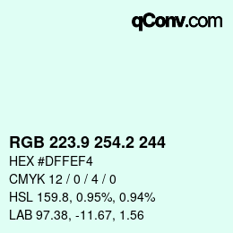 カラーコード: RGB 223.9 254.2 244 | qconv.com