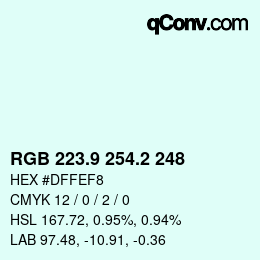 カラーコード: RGB 223.9 254.2 248 | qconv.com