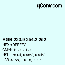 Color code: RGB 223.9 254.2 252 | qconv.com