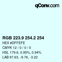 Color code: RGB 223.9 254.2 254 | qconv.com