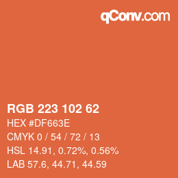 Color code: RGB 223 102 62 | qconv.com