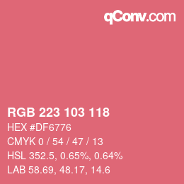 Color code: RGB 223 103 118 | qconv.com