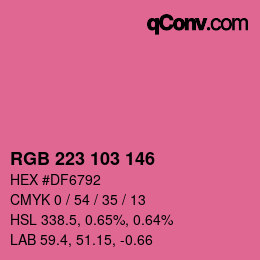 Color code: RGB 223 103 146 | qconv.com
