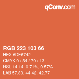Color code: RGB 223 103 66 | qconv.com