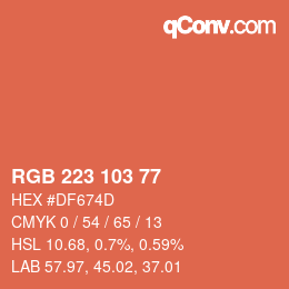 カラーコード: RGB 223 103 77 | qconv.com