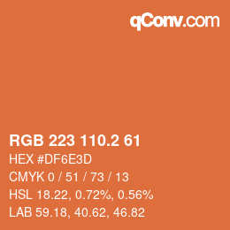 カラーコード: RGB 223 110.2 61 | qconv.com