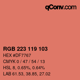 Color code: RGB 223 119 103 | qconv.com