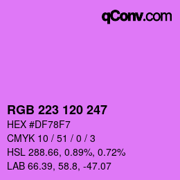 Color code: RGB 223 120 247 | qconv.com