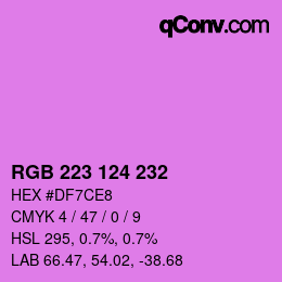 Color code: RGB 223 124 232 | qconv.com