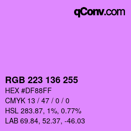 Color code: RGB 223 136 255 | qconv.com