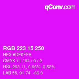 Color code: RGB 223 15 250 | qconv.com