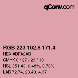 カラーコード: RGB 223 162.8 171.4 | qconv.com