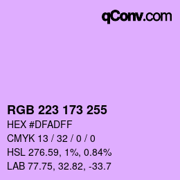 Color code: RGB 223 173 255 | qconv.com