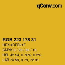 Color code: RGB 223 178 31 | qconv.com