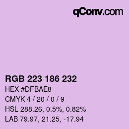 Color code: RGB 223 186 232 | qconv.com