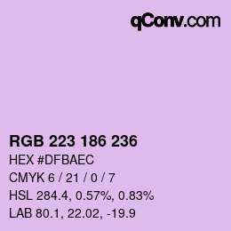 Color code: RGB 223 186 236 | qconv.com