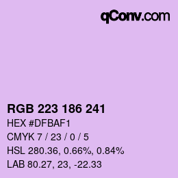 Color code: RGB 223 186 241 | qconv.com