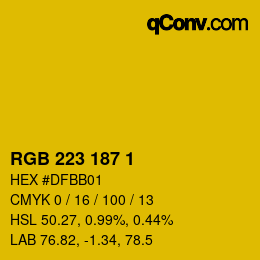 Color code: RGB 223 187 1 | qconv.com