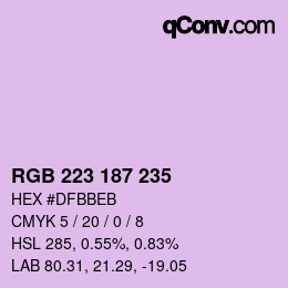 Color code: RGB 223 187 235 | qconv.com