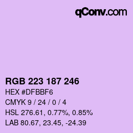 Color code: RGB 223 187 246 | qconv.com