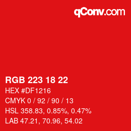 Color code: RGB 223 18 22 | qconv.com