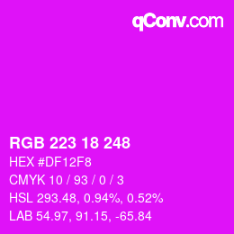 Color code: RGB 223 18 248 | qconv.com