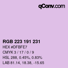 Color code: RGB 223 191 231 | qconv.com