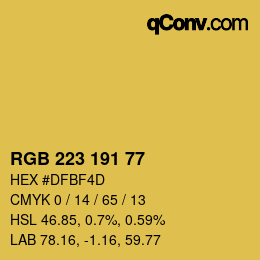 Color code: RGB 223 191 77 | qconv.com