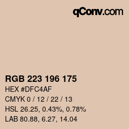 Color code: RGB 223 196 175 | qconv.com