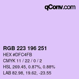 Color code: RGB 223 196 251 | qconv.com