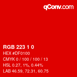 Color code: RGB 223 1 0 | qconv.com