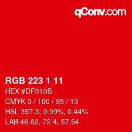 カラーコード: RGB 223 1 11 | qconv.com