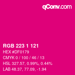 Color code: RGB 223 1 121 | qconv.com